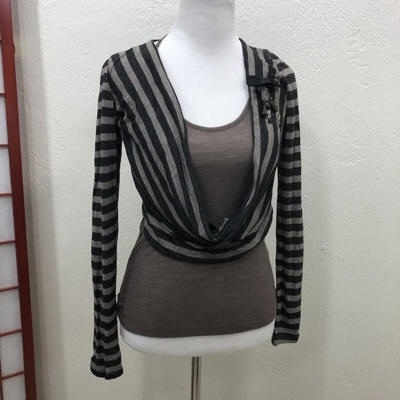 Kor@Kor Made In Italy Knit Top Shirt Layered Look Metallic Stripes - Picture 1 of 6